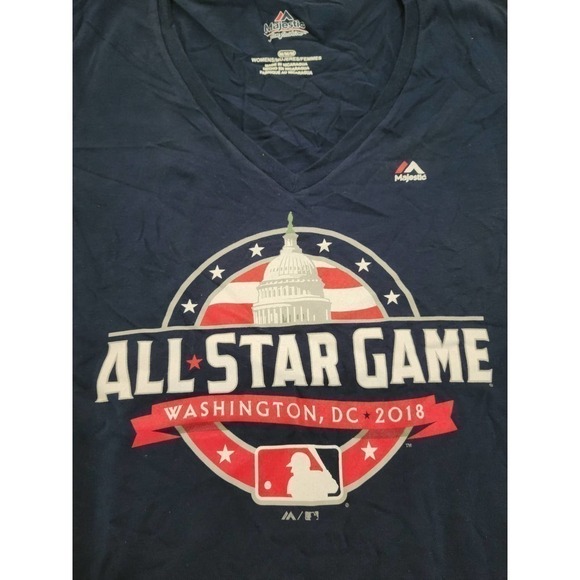 Majestic MLB All Star Game Women's Navy V Neck T Shirt Medium - Picture 3 of 5